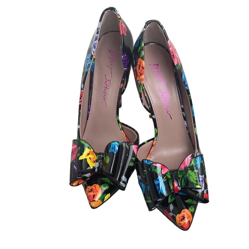 Betsey Johnson Black Floral Pointed Toe Bow Heels